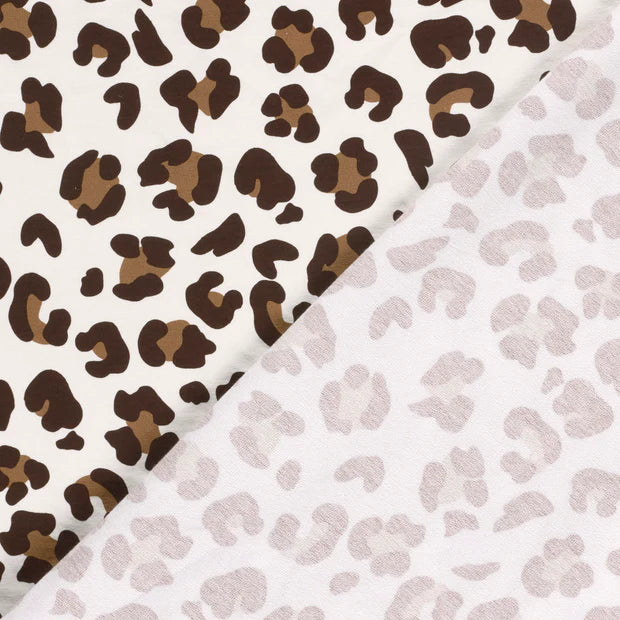 French Terry Leopard Wollweiss