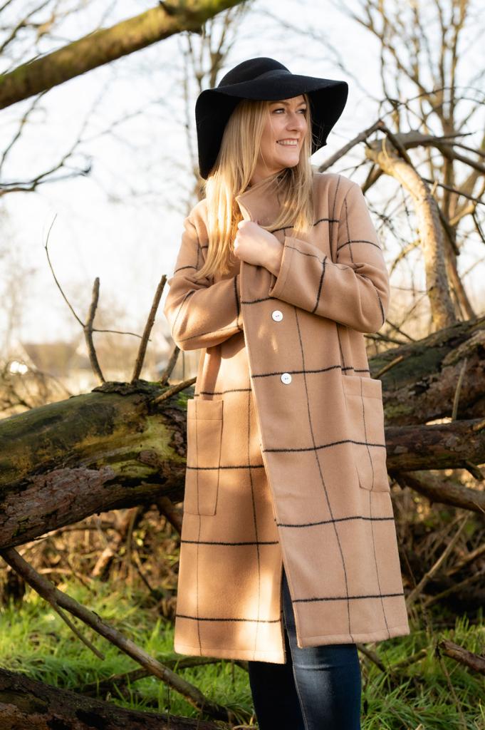 Coat fleece check - caramel