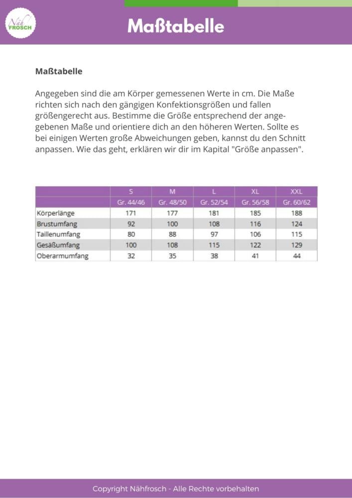 Masstabelle Herren S-XXL