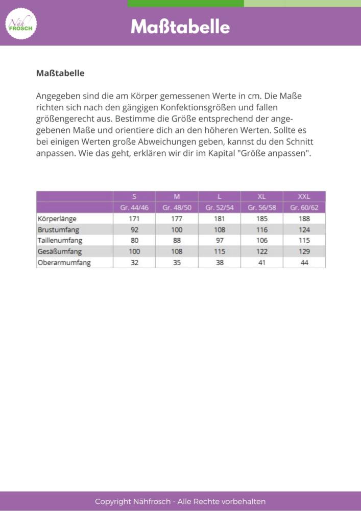 Masstabelle Herren S-XXL