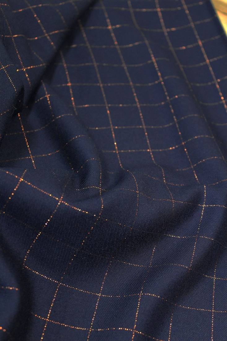 tissu-serge-carreaux-marine-lurex-cuivre