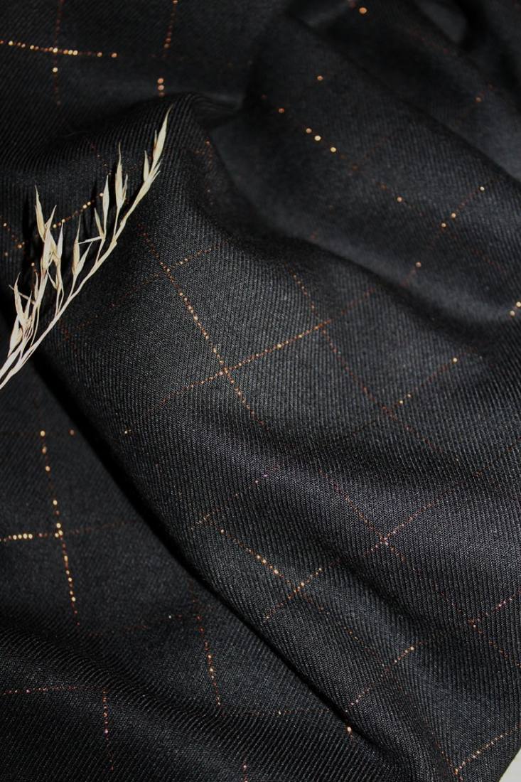 tissu-serge-carreaux-noir-lurex-dore