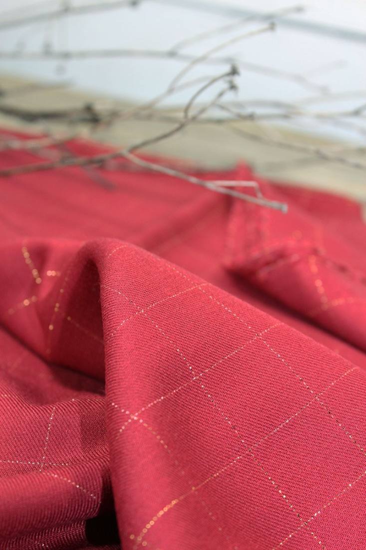 tissu-serge-carreaux-rouge-lurex-dore