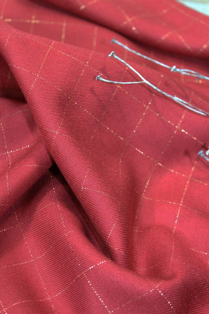 tissu-serge-carreaux-rouge-lurex-dore3