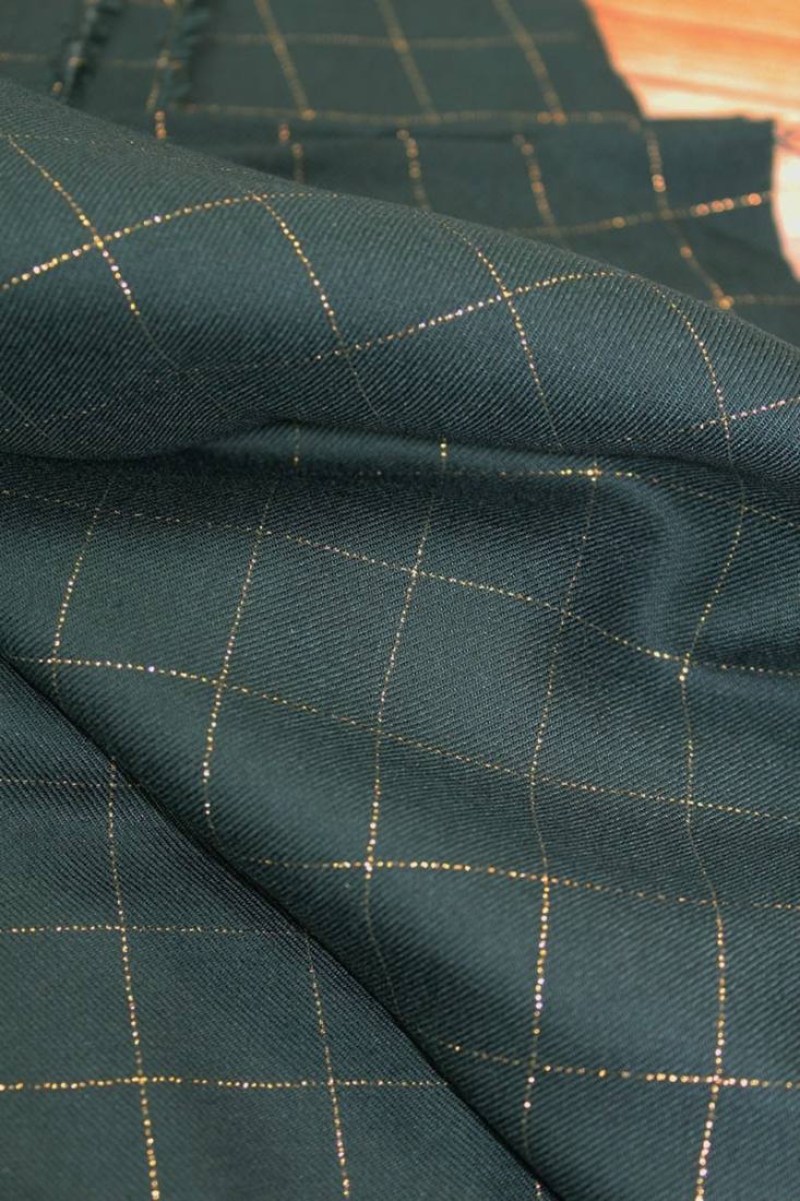 tissu-serge-carreaux-vert-fonce-lurex-dore